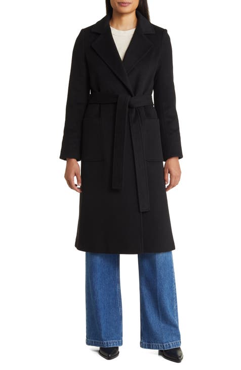 Ralph Lauren black wool wrap coat, camel sweater dress with Chanel