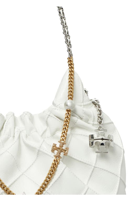 Tory Burch Mini Fleming Soft Distressed Drawstring Bag In Blanc