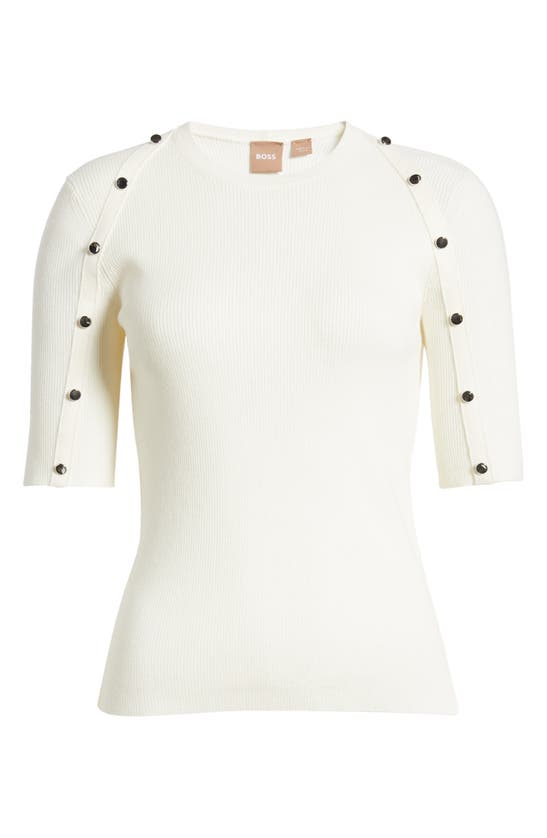 Hugo Boss Short-sleeved Sweater In Stretch Fabric With Hardware Details In Soft Cream