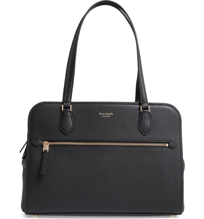 KATE SPADE NEW YORK large polly leather tote, Main, color, BLACK