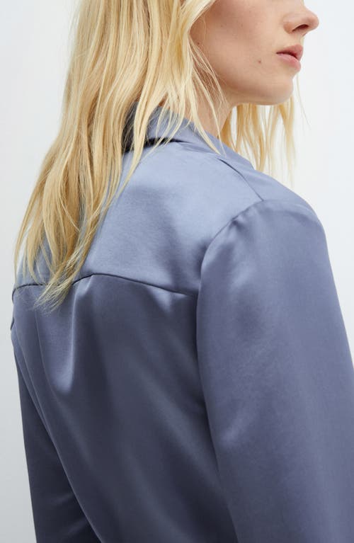 Mango Long Sleeve Satin Midi Shirtdress In Turquoise
