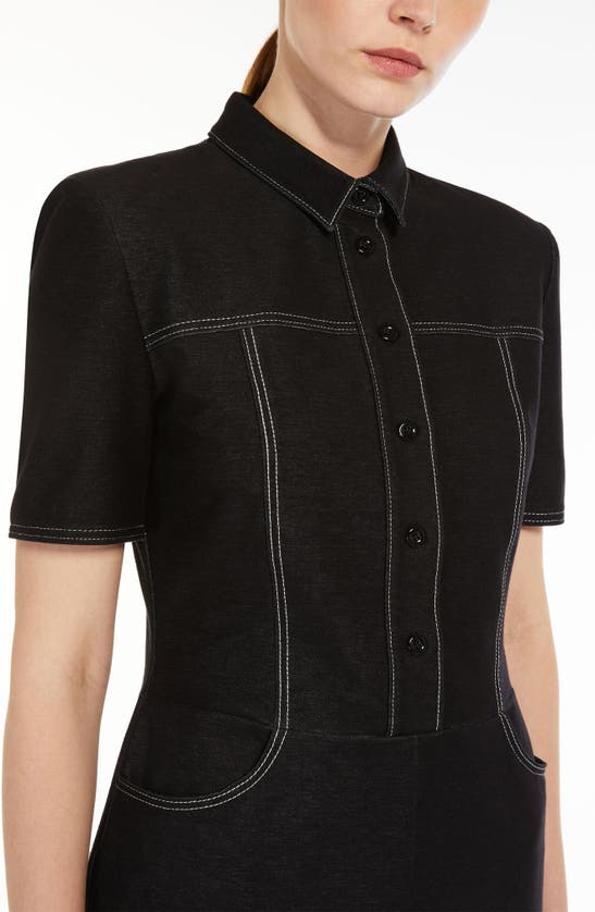 Max Mara Faro Short-sleeve Contrast-stitch Midi Dress In Black