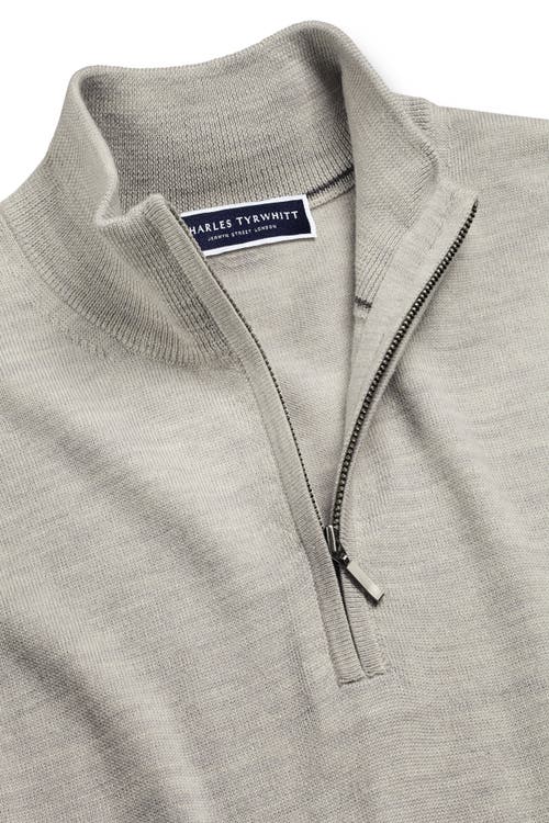 Charles Tyrwhitt Pure Merino Zip Neck Sweater In Silver Grey