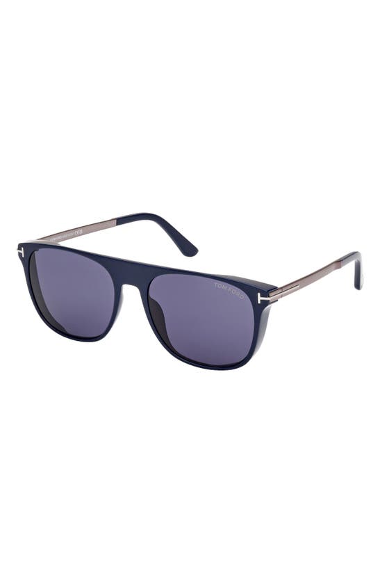 Shop Tom Ford Lionel 55mm Square Sunglasses In Navy Gunmental / Blue