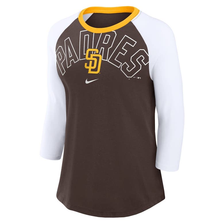 Shop Nike Brown/white San Diego Padres Knockout Arch 3/4-sleeve Raglan Tri-blend T-shirt