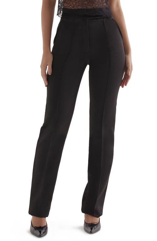 HOUSE OF CB Tansy High Waist Straight Leg Satin Trousers Black at Nordstrom,