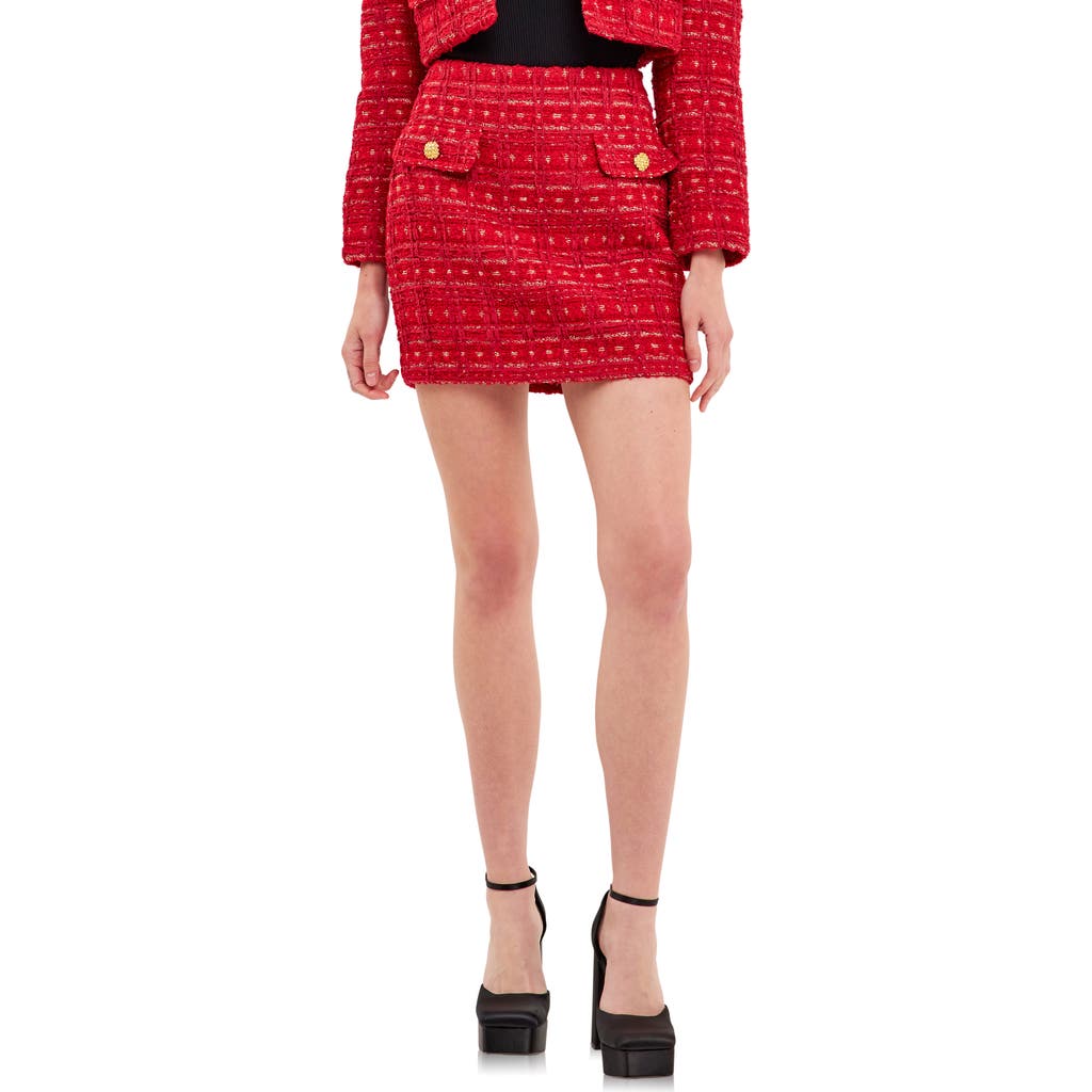 Shop Endless Rose Premium Tweed Miniskirt In Red