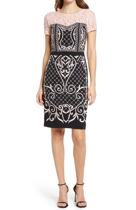 Genny Women’s Black Crepe Sheath Dress with Lurex Embroidery Size 2