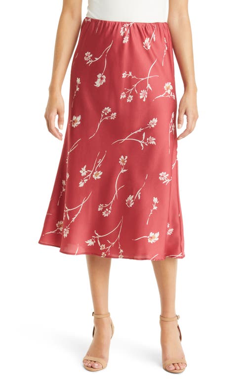 halogen(r) Floral Satin Midi Skirt in Earth Red