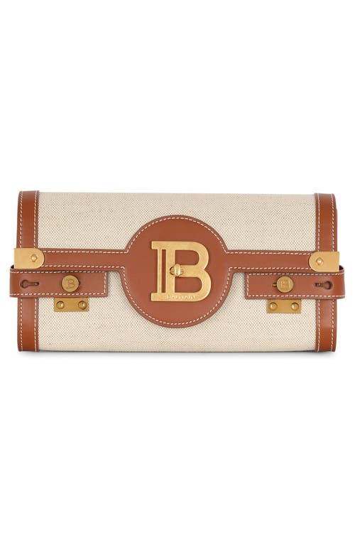 Shop Balmain B-buzz 23 Canvas & Leather Clutch In Gem Natural/brown