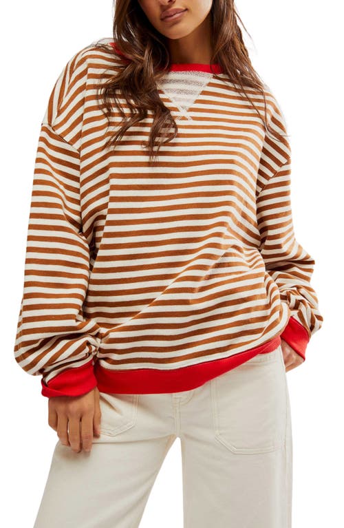 Free People Oversize Stripe Sweatshirt in Coffee Combo at Nordstrom, Size Large