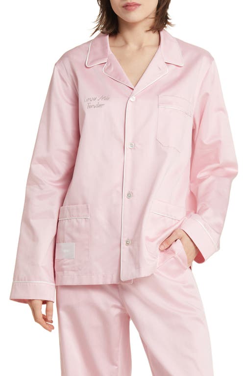 Gala Swarovski Crystal Embellished Cotton Sateen Pajama Top in Blossom Pink