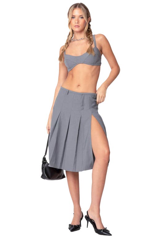 Shop Edikted Ethel Low Rise Pleated A-line Skirt In Gray