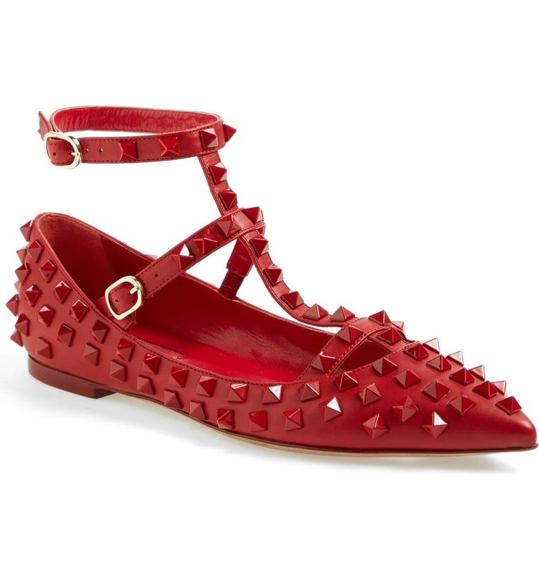 VALENTINO GARAVANI 'Rockstud' T-Strap Pointy Toe Flat (Women) | Nordstrom