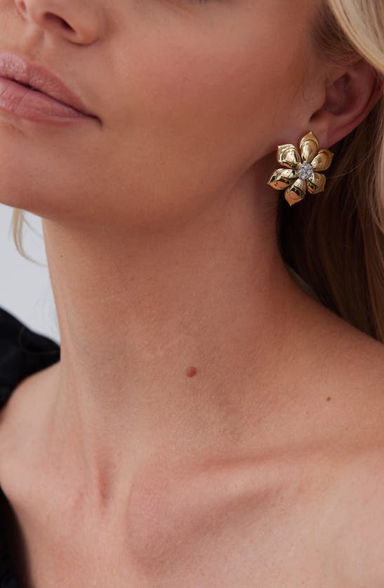 Shop Sara Weinstock Lierre Diamond Flower Stud Earrings In Yellow Gold/ Diamond