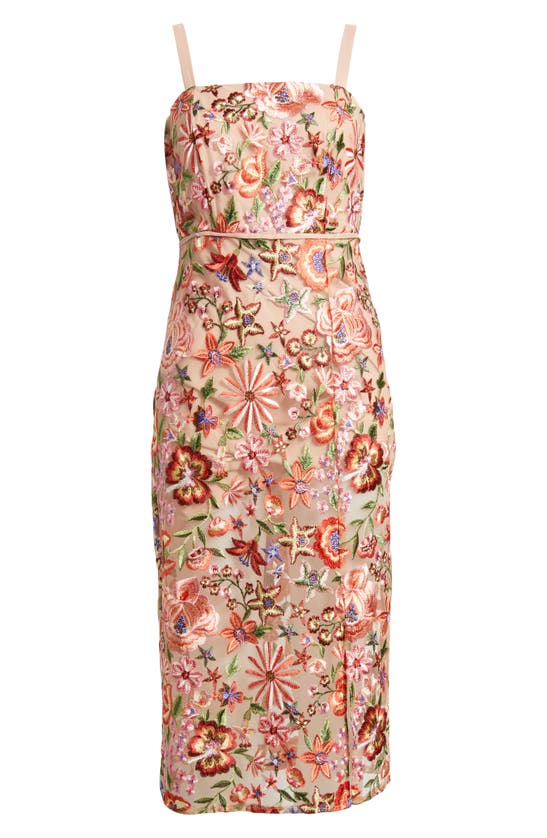 Shop Sam Edelman Floral Embroidered Midi Sheath Dress In Beige Multi