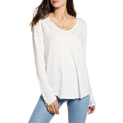 Free People Sienna Snap Cuff Cotton Blend Tee, White