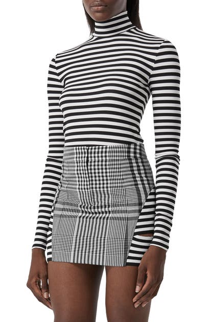 BURBERRY STRIPE JERSEY MOCK NECK TOP,4564514