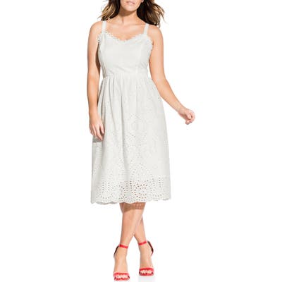 Plus Size City Chic Cotton Eyelet Fit & Flare Dress, Ivory