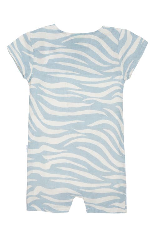 Mon Coeur Zebra Print Linen Henley Romper In Natural/sterling Blue