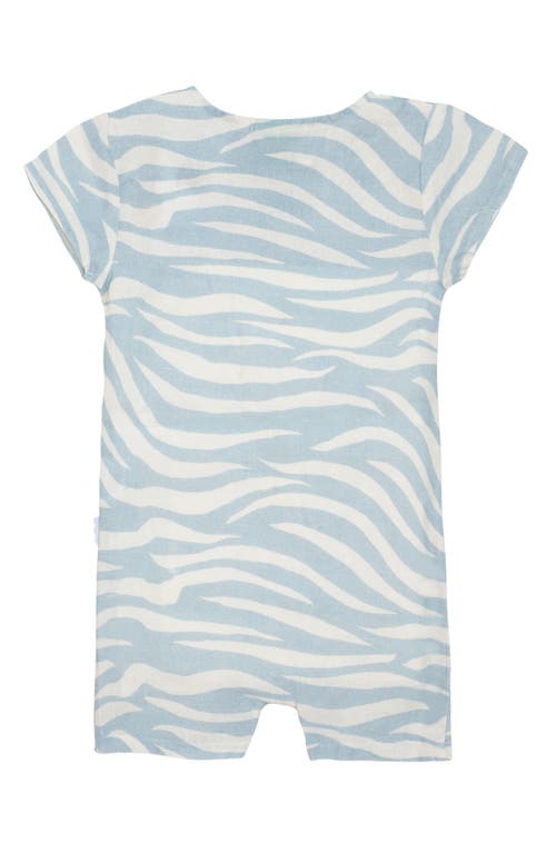 Shop Mon Coeur Zebra Print Linen Henley Romper In Natural/sterling Blue