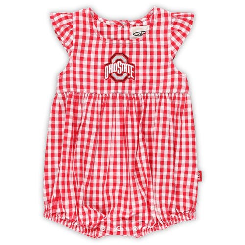 Girls Infant Garb Scarlet Ohio State Buckeyes Cara Woven Gingham Ruffled Bodysuit