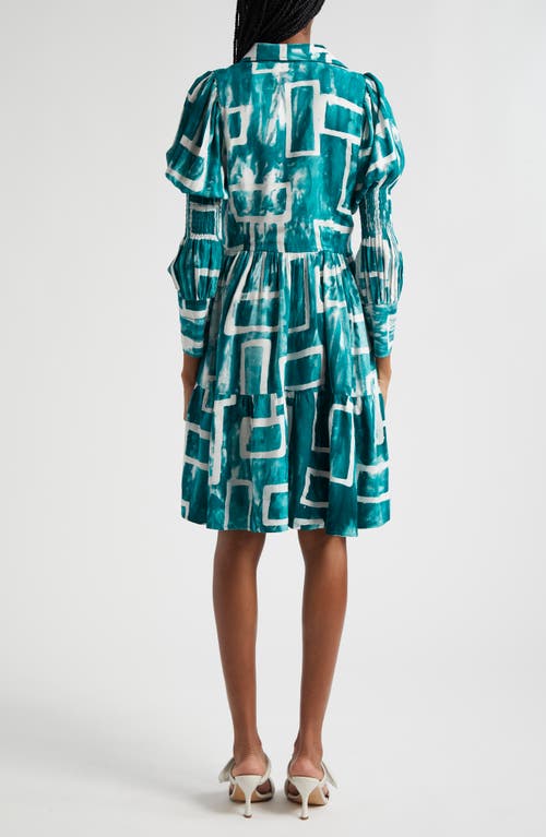 Shop Busayo Wande Long Sleeve A-line Dress In White/green