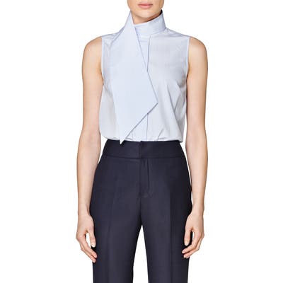 Suistudio Dorian Wrap Collar Sleeveless Cotton Shirt, Blue