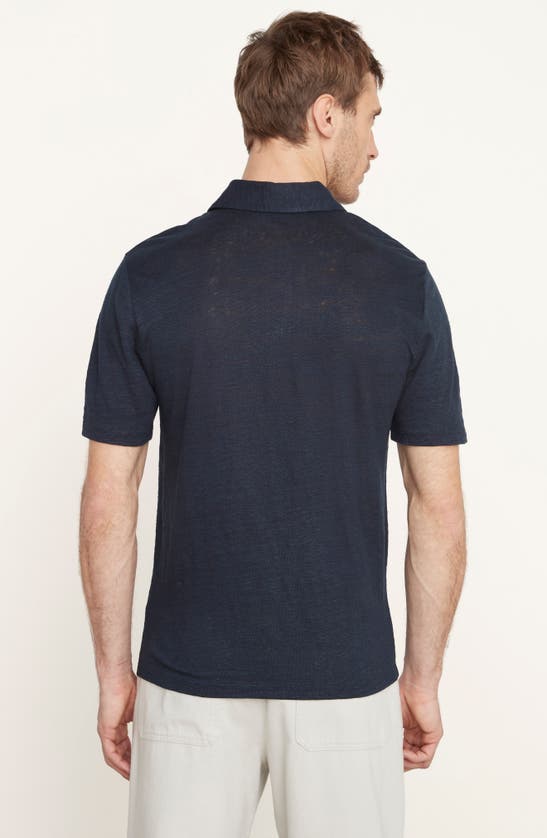 Shop Vince Slub Linen Polo In Coastal