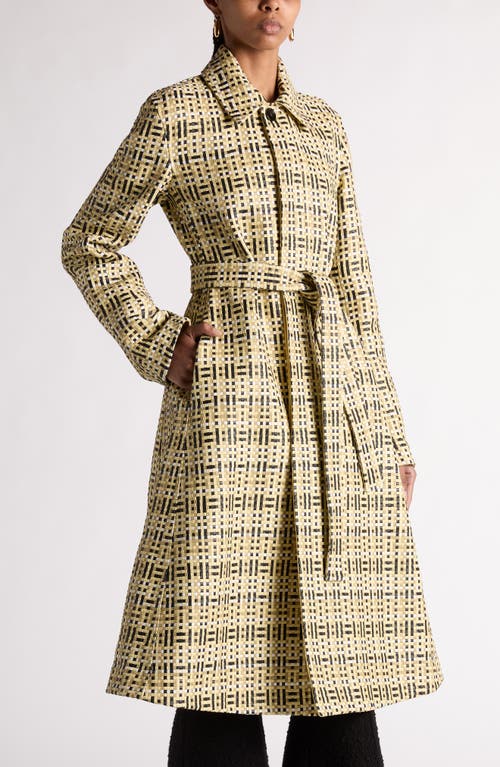 Shop Bottega Veneta Mini Intrecciato Belted Leather Coat In Yellow Multi