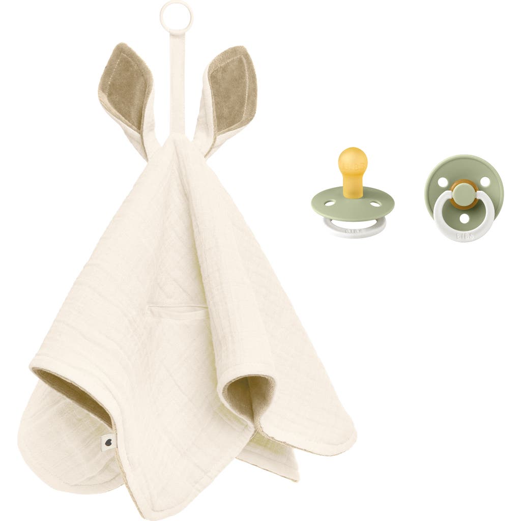 Bibs Kangaroo Cuddle Cloth & Glow Pacifier Set In Ivory/sage