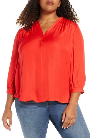 Vince Camuto Rumple Satin Blouse In Fiesta