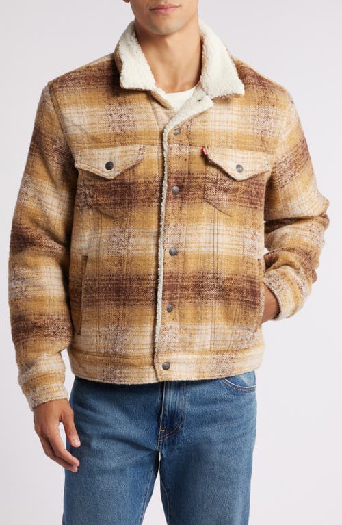 Shop Levi's Plaid Type Iii Faux Shearling Lined Trucker Jacket In Westin Plaid Curry