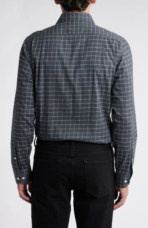 Shop Scott Barber Windowpane Check Stretch Cotton & Cashmere Button-up Shirt In Charcoal