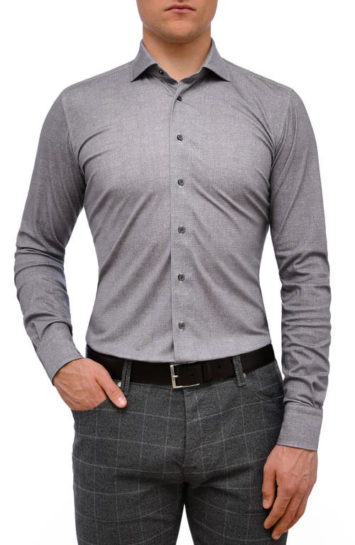 Emanuel Berg 4Flex Mélange Knit Button-Up Shirt in Grey