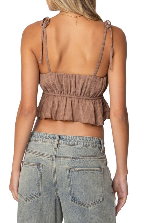 Shop Edikted Rylie Textured Chiffon Crop Top In Brown