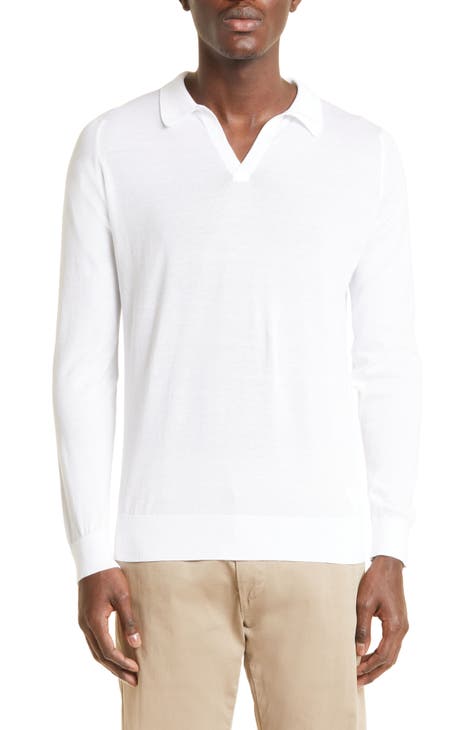 White honeycomb cotton POLO with long sleeves (T XXL)