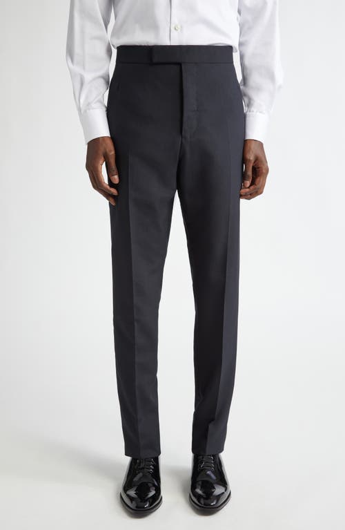 Shop Thom Browne Mid Rise Wool Blend Skinny Pants In Black