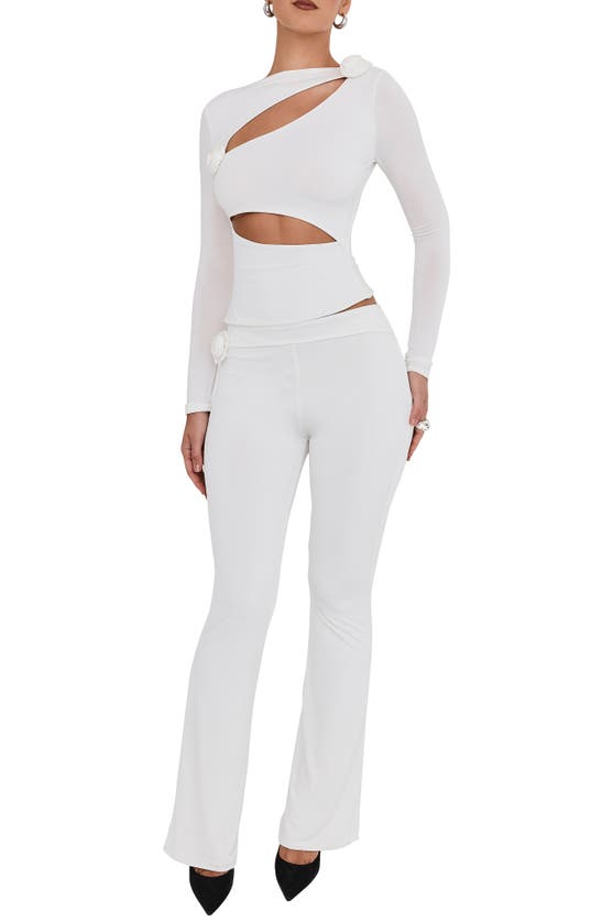 Shop Mistress Rocks Floral Embellished Jersey Flare Pants In Ivory
