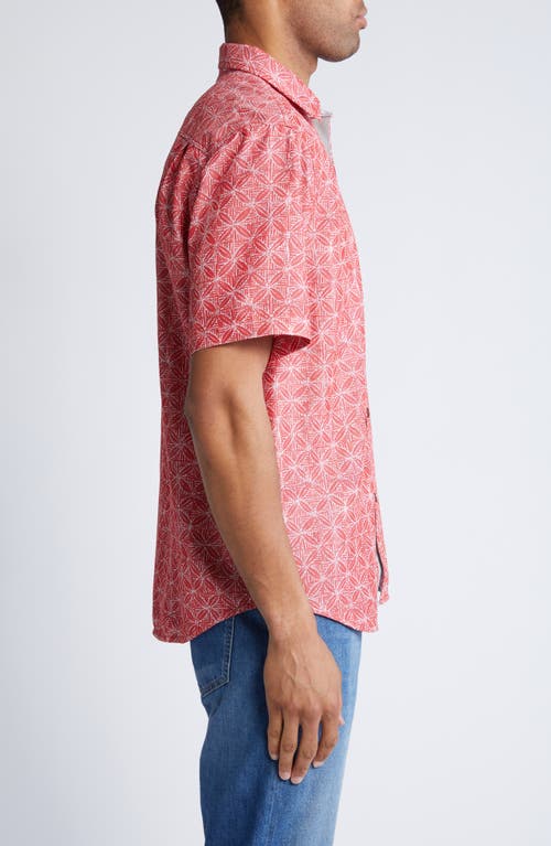 Shop Tommy Bahama Coconut Point Fleur De Geometric Short Sleeve Button-up Shirt In Boomerang Red