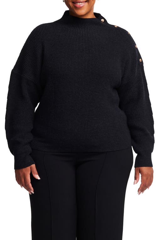 Clovelly Button Mock Neck Sweater in Black