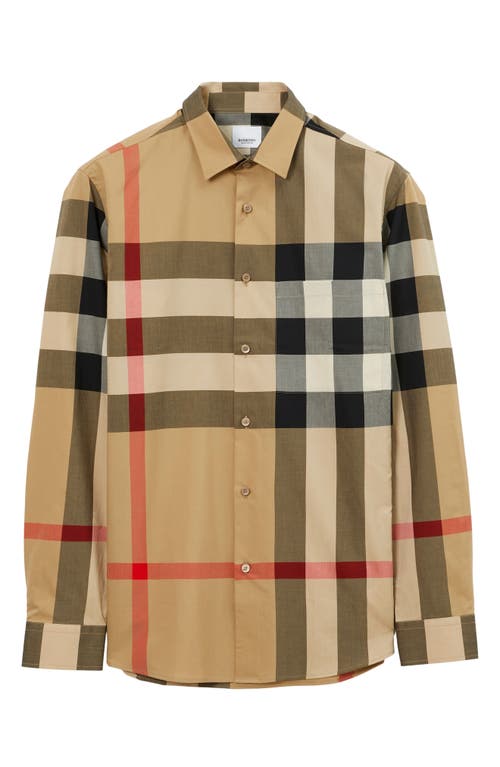 Shop Burberry Summerton Heritage Check Cotton Button-up Shirt In Archive/beige