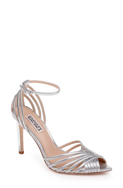 Badgley Mischka Andi Ankle Strap Sandal In Silver Nappa Leather
