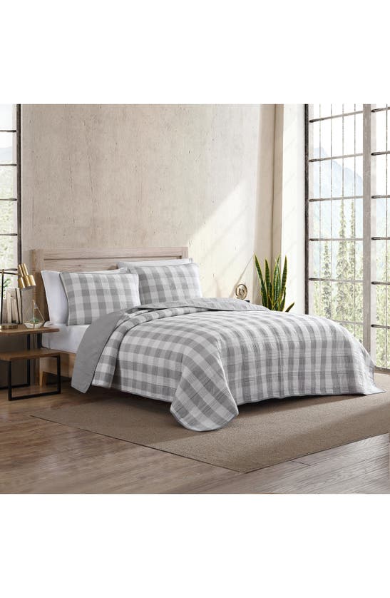 Eddie Bauer Lakehouse Plaid Cotton Quilt 3-piece Set In Grey