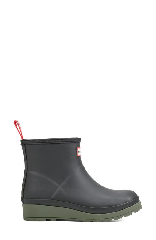 Hunter Play Short Faux Shearling Lined Waterproof Rain Boot In Black/rowan Green