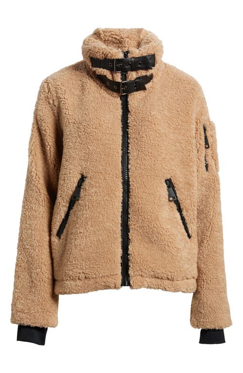 Sam Bailey Hooded Fleece Puffer Coat In Camel