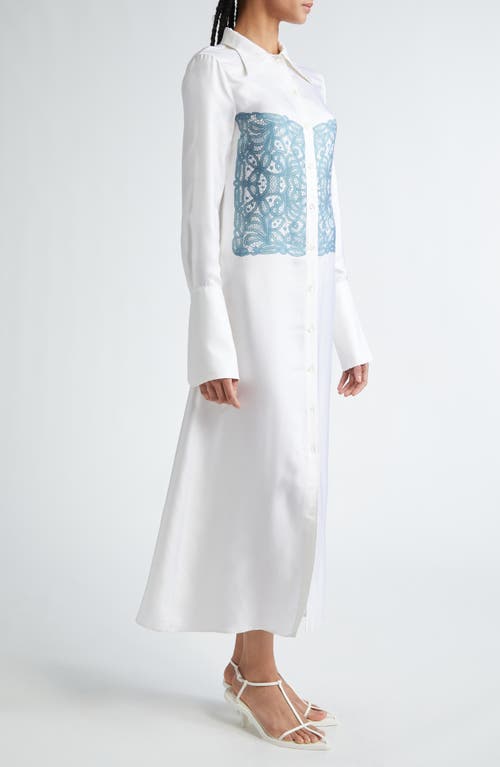 Shop Bite Studios Ålv Lace Print Long Sleeve Organic Silk Shirtdress In Off White