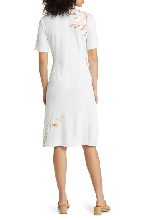 Misook Flower Embroidery Knit Dress In White/sand Multi