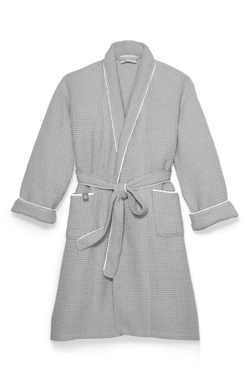 Boll & Branch Organic Cotton Waffle Robe In Pewter/white