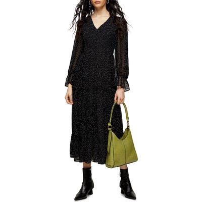 Topshop Shirred Bodice Long Sleeve Dress, US (fits like 0) - Black